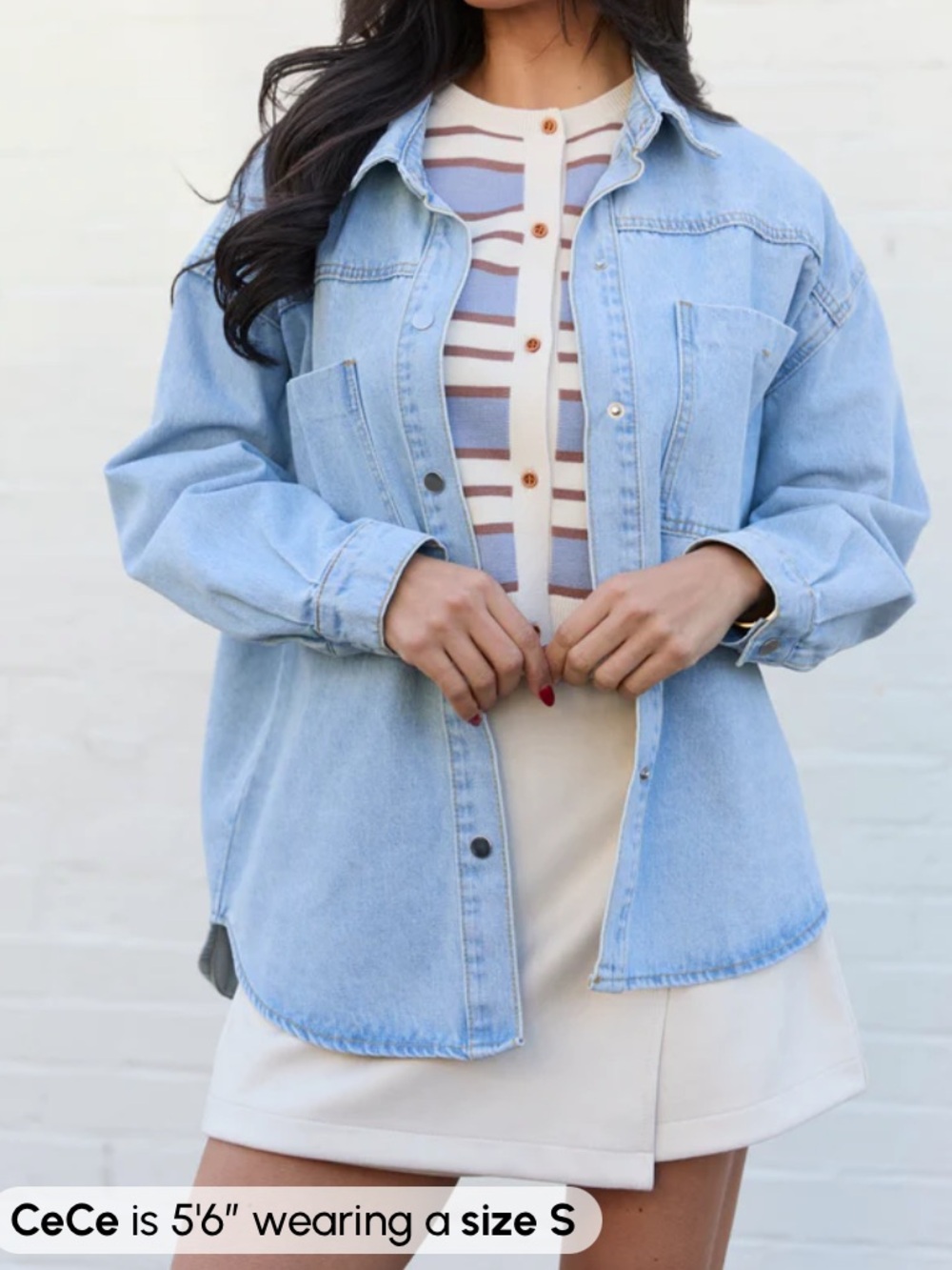 Pink Lily Light Wash Denim Button-Down Shirt - Pale Blue - Picture 4 of 6